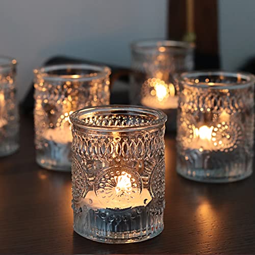 SHMILMH Clear Glass Candle Holders Set of 24, Ribbed Votive Tealight Candle Holders for Vintage Wedding Table Birthday Party Decoration