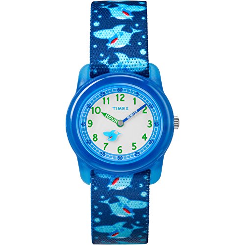 Timex Boys TW7C13500 Time Machines Blue Sharks Elastic Fabric Strap Watch