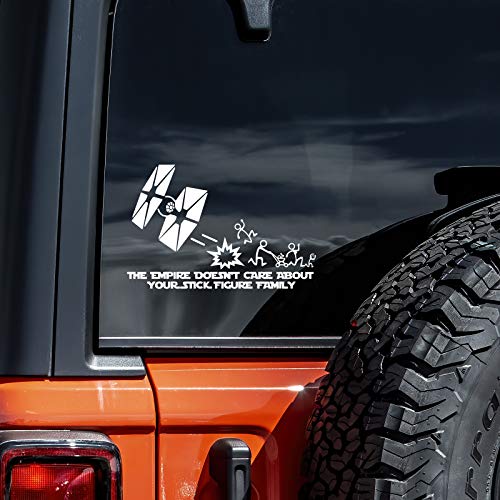 Empire Doesn't Care About Stick Figure Family Decal Vinyl Sticker Auto Car Truck Wall Laptop | White| 8' x 5'