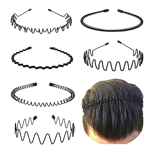 KELUBATU Metal Headbands for Men Fashion Headbands for Women, Unisex Wavy Headbands Outdoor Sports Headbands Simple Elastic Non-Slip Hair Accessories (6 Pack)