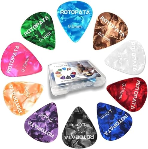 60 Pack Guitar Picks with Organizer Storage Box, 0.5 0.58 0.75 0.84 1.0 1.2mm Includes Thin Medium Heavy Thickness & Variety Colorful Celluloid Plectrums for Bass Electric Acoustic Guitars Ukulele