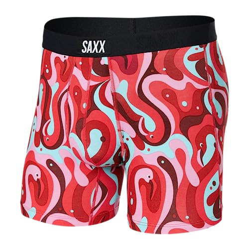 SAXX Underwear Co. Men's Vibe Super Soft Boxer Briefs with Built-in Pouch Support - Lava Lamp Flamingo, Multi
