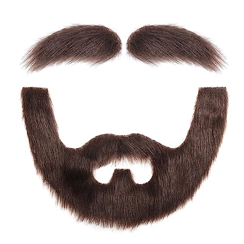 DIY Self Adhesive Fake Mustache Set Fake Beard Material Novelty Mustaches for Costume and Halloween Festival Party (Brown(Mustache and Eyebrow))