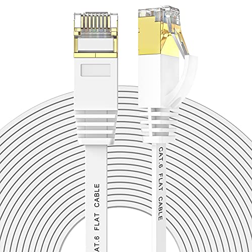 Ercielook Ethernet Cable 100 ft High Speed, Cat 6 Flat Network Cable with Rj45 Connectors, Long LAN Cable with Clips - White 30 M