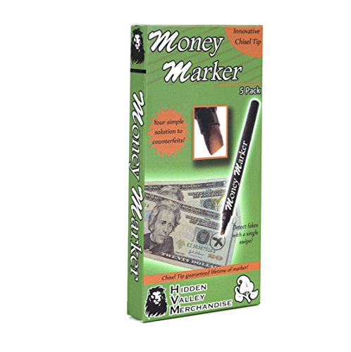 HVM Marking Pen (5 Count), Refillable, Chisel Tip - Universal Compatibility, Ambidextrous Design, Detects Fake Currency