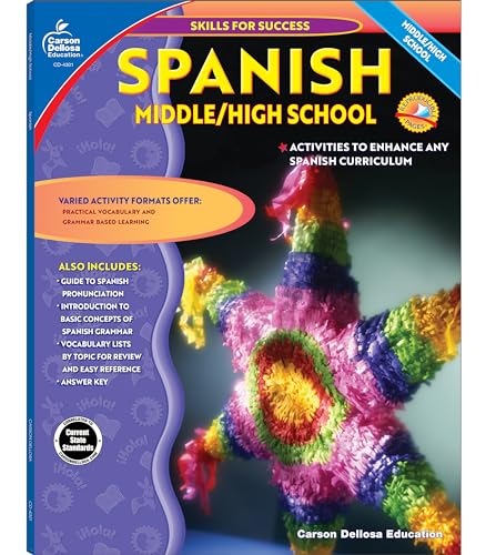 Carson Dellosa Skills for Success, Spanish Workbook for Middle School and High School Students, Learning Spanish Practice and Activity Book for Classroom or Homeschool Curriculum