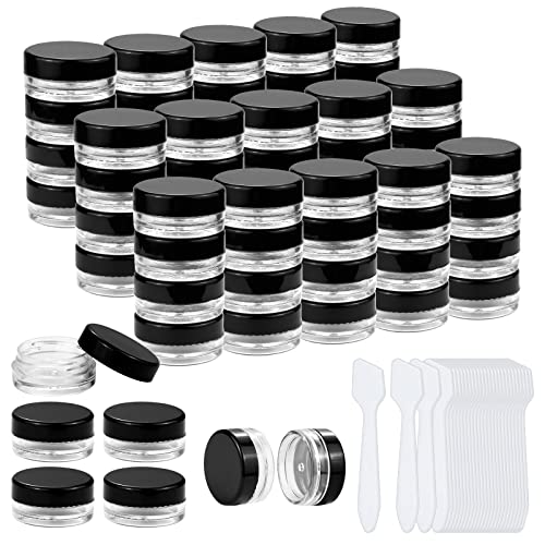 Oopsu 120 Pack 3g Cosmetic Sample Jars with Lids Tiny Makeup Sample Containers Small Pot Jars Round Cosmetic Jars with Mini Spatulas