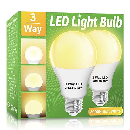 Wiyifada 3 Way LED Light Bulbs 2 Pack, 30 70 100 Watt Equivalent, Soft White 3000K A19 Light Bulbs E26 Base, Indoor 3-Way Light Bulbs for Reading