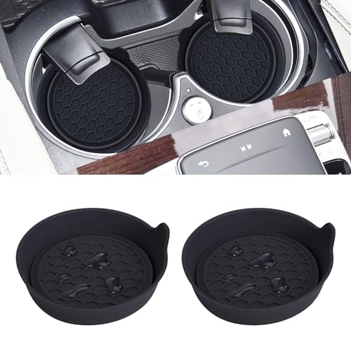 Amooca Car Cup Coaster Universal Automotive Waterproof Non-Slip Cup Holders Sift-Proof Spill Holder Car Interior Accessories 2 Pack Black