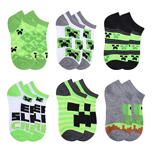 Minecraft Boys Low Cut Socks, 6 Pair Pack, Very Green, 9/11