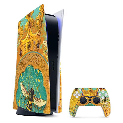 MightySkins Gaming Skin for PS5 / Playstation 5 Bundle - Bee Queen | Protective Viny wrap | Easy to Apply and Change Style | Made in The USA