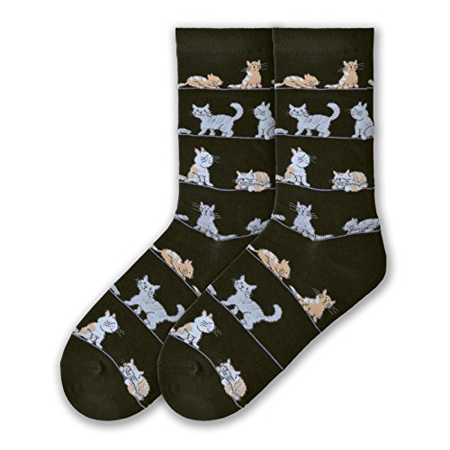 K. Bell Socks Women's Lover's Fun & Cute Novelty Crew Socks, Cats on Wire (Black), Shoe Size: 4-10