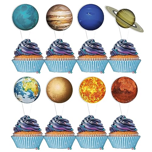 Gyufise 40Pcs Outer Space Cupcake Toppers Solar System Galaxy Universe Planets Cupcake Picks Planet Cake Topper for Boys Girls Space Planet Themed Party Solar System Birthday Party Supplies