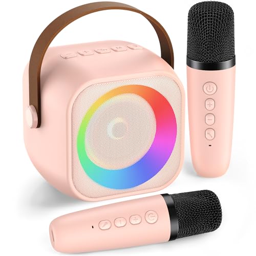 Karaoke Machine for Kids Adults, Portable Bluetooth Speaker with Wireless Microphone and Lights, Birthday Gifts for Girls Ages 4, 5, 6, 7, 8, 9, 10, 12+
