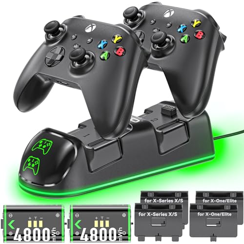 Controller Charger Station for Xbox Series/One-X/S/Elite with 2 x 4800 mWh Rechargeable Battery Packs, Charging Station Dock Stand for Xbox Series X & S Faceplates Controller Battery with 4 Covers