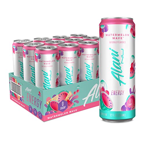 Alani Nu WATERMELON WAVE Sugar Free, Low Calorie Energy Drinks | 200mg Caffeine | Pre Workout Performance with Antioxidants | Biotin B Vitamins | Zero Sugar | 10 Calories | 12 Fl Oz Cans (12 Pack)