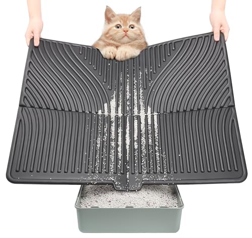 UPSKY Cat Litter Mat, Large Kitty Litter Trapping Mat Soft on Kitty Paws, Litter Box Mat Keep Floor Clean, 31' x 24' Waterproof and Washable Cat Litter Catcher Pad for Scatter Control