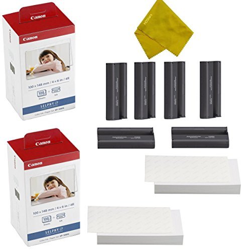KP-108IN 3 Color Ink Cassette and 216 Sheets 4 x 6 Paper Glossy For SELPHY CP1300, CP1200, CP910, CP900, CP760, CP770, CP780 CP800 Wireless Compact Photo Printer (2-Pack)