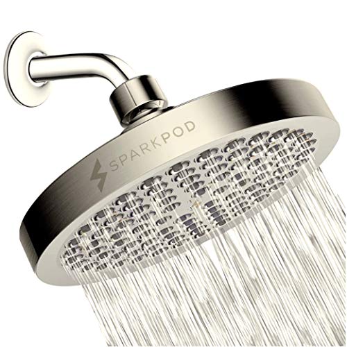 SparkPod Shower Head - High Pressure Rain - Premium Quality Luxury Design - 1-Min Install - Easy Clean Adjustable Replacement for Your Bathroom Shower Heads (Elegant Brushed Nickel, 6 Inch Round)