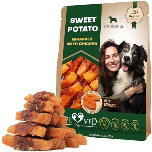 Dog Sweet Potato Wrapped with Chicken & Pet Natural Chew Treats - Grain Free Organic Meat & Human Grade Dried Snacks in Bulk - Best Twists for Training Small & Large Dogs - Made for USA (Sweet Potato)