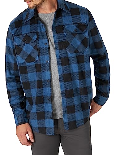 Wrangler Authentics Men's Long Sleeve Heavyweight Fleece Shirt Blue Buffalo Plaid X-Large