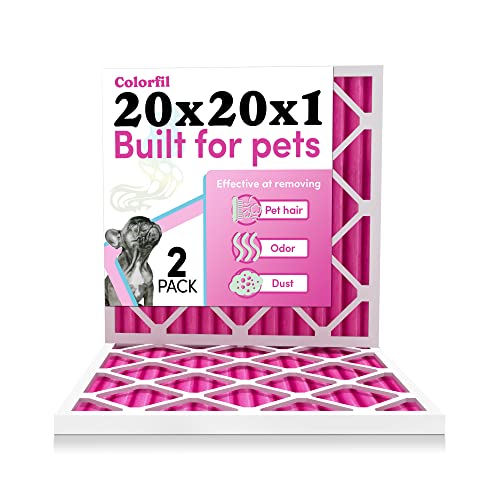20x20x1 Air Filter by Colorfil | Color Changing Filters Designed for Cat and Dog Odor MERV 8 FIlter Conditioner HVAC Pet Hair 20x20 2 pack