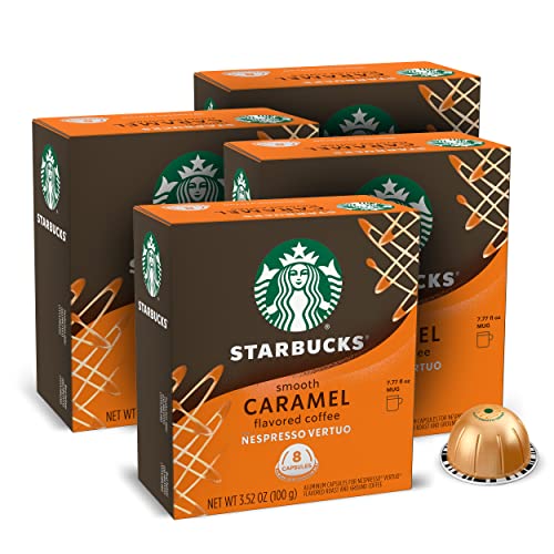 Starbucks by Nespresso Vertuo Line Caramel Flavored Coffee (8-count single serve capsules each, compatible with Nespresso Vertuo Line System) Naturally Flavored, 4 Pack