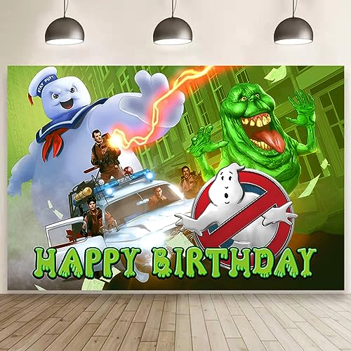 Ghostbusters Background Birthday Decorations, Ghostbusters Happy Birthday Banner Backdrop for Ghostbusters Birthday Party Supplies (5x3ft)