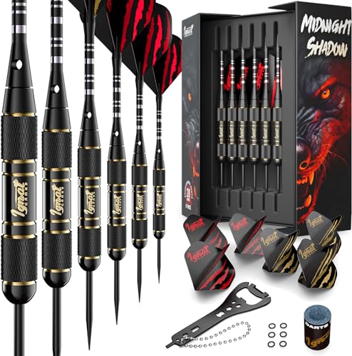 IgnatGames Darts Metal Tip Set - Professional Darts with Stylish Case and Darts Guide, Steel Tip Darts Set with Aluminum Shafts + Rubber O'Rings + Extra Flights + Dart Sharpener and Wrench