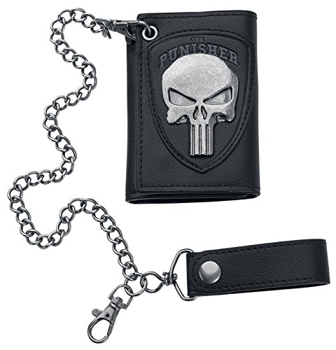 Bioworld Marvel The Punisher Skull Logo Mens Biker Chain Faux Leather, Wallet,Black,One Size