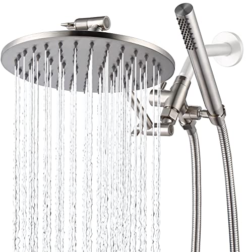 G-Promise All Metal Dual Shower Head Combo | 8' Rainfall Shower Head, Handheld Shower Wand | Smooth 3-way Diverter | with Adjustable Extender - An Upgrade of Shower Experience(Brushed Nickel)
