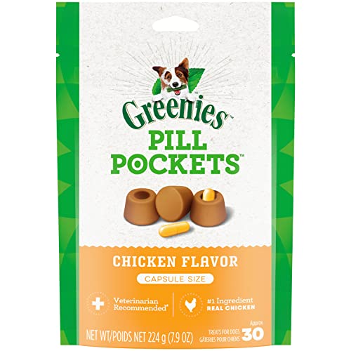 Greenies Pill Pockets for Dogs Capsule Size Natural Soft Dog Treats, Chicken Flavor, 7.9 oz. Pack (30 Treats)