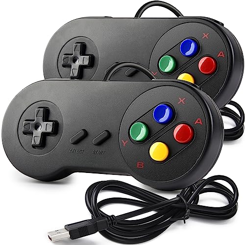 MODESLAB 2 Pack Wired USB SNES Controller - USB Gamepad Replacement for Windows PC MAC Linux Raspberry Pi - Compatible with SNES Games- Easy Plug & Play - Black