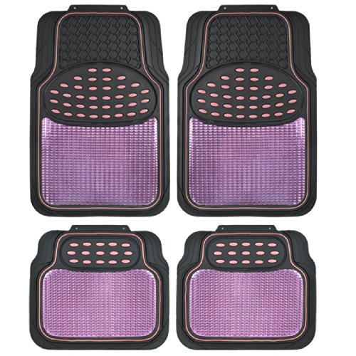 BDK Metallic Rubber Floor Mats for Car SUV & Truck - Semi Trimmable, 2 Tone Color Heavy Duty Protection(Pink/Black) - MT614PKAMw1