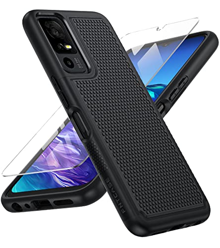 FNTCASE for TCL 40-XE 5G Case: Dual Layer Matte Textured Phone Case Shockproof Military Grade Protective | Shock & Drop Proof Heavy Duty Protection Rugged Mobile Cell Phone Case Cover - Black