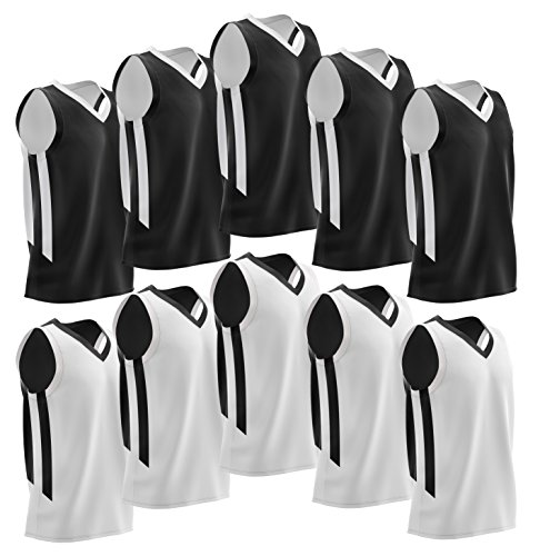 [10 Pack] Reversible Mens Mesh Performance Athletic Basketball Jerseys - Adult Team Sports Bulk (Black/White), Large, XL, XXL, Black/White