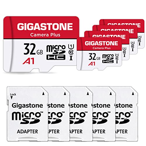 Gigastone 32GB Micro SD Card 5-Pack, MicroSDHC Memory Cards for Security Cameras, Wyze Cam, Roku, Full HD Video Recording, UHS-I U1 A1 Class 10, up to 90MB/s, with Adapter