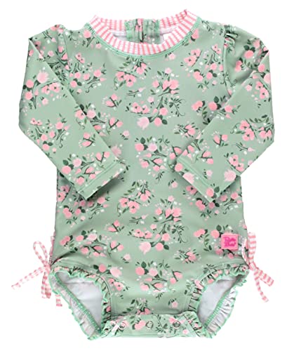 RuffleButts Tea Roses Long Sleeve One Piece Rash Guard - 6-12m