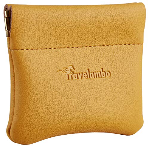Travelambo Leather Squeeze Coin Purse Pouch Change Holder For Men & Women (Access Yellow)