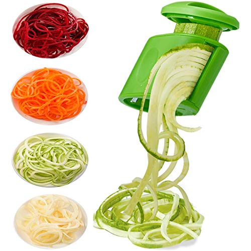 LHS Spiralizer Vegetable Slicer, 2-in-1 Handheld Vegetable Spiralizer Zucchini Spaghetti Maker, Spiral Slicer Cutter for Veggie Pasta