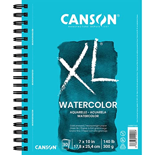 Canson XL Series Watercolor Paper, Wirebound Pad, 7x10 inches, 30 Sheets (140lb/300g) - Artist Paper for Adults and Students - Watercolors, Mixed Media, Markers and Art Journaling