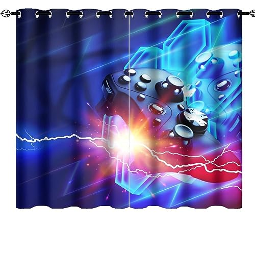 Colorful Cool Gamepad Curtains Abstract Modern Video Game Gamer Controller Lightning Design Thermal Insulated Darkening Window Drapes for Living Room Grommet Window Treatment 2 Panels 63' L x 36' W
