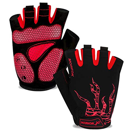 MOREOK Cycling Gloves Bike Gloves for Men/Women-[Breathable Anti-Slip 5MM Gel Pad] Biking Gloves Half Finger Road Bike MTB Bicycle Gloves-050-RED-L