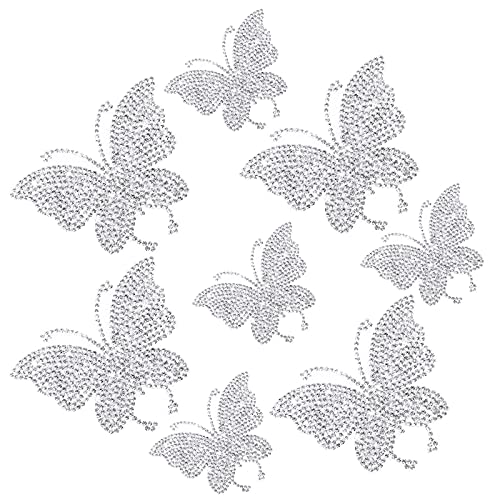 8 Pcs Rhinestone Butterfly Stickers Bling Crystal Butterfly Car Decals Stickers for Women Bling Butterfly Car Accessories Decor (Silver)