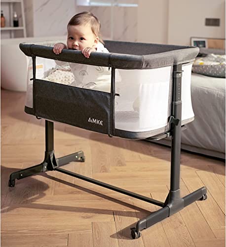 AMKE Baby Bassinets,All mesh Crib Portable for Safe Co-Sleeping,Adjustable Bedside Sleeper,Baby Bed for Infant Newborn