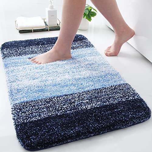 Arotive Microfiber Bathroom Rugs, Shaggy Soft and Absorbent Bath Rug, Non-Slip, Thick Plush Mat, Machine Washable Dry Mats for Bathroom, Tub Shower, 24' x 16', Blue