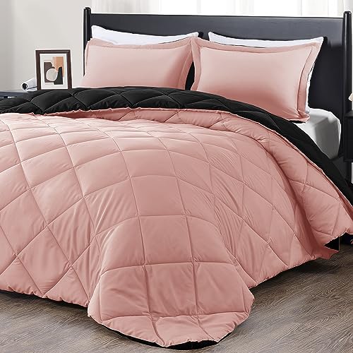 downluxe Queen Comforter Set - Pink and Black Queen Comforter, Soft Bedding Sets for All Seasons -3 Pieces - 1 Comforter (88'x92') and 2 Pillow Shams(20'x26')