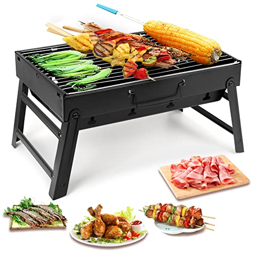 Uten Charcoal Grill, BBQ Grill Folding Portable Lightweight smoker Grill, Barbecue Grill Small desk Tabletop Outdoor Grill for Camping Picnics Garden Beach Party 17''x11.6''x 2.6''