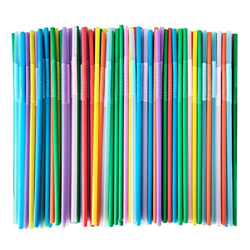 KTOJOY 300 Pcs Flexible Colorful Disposable Plastic Bendable Drinking Bendable Straws, 10.4' Long and 0.23'' Diameter