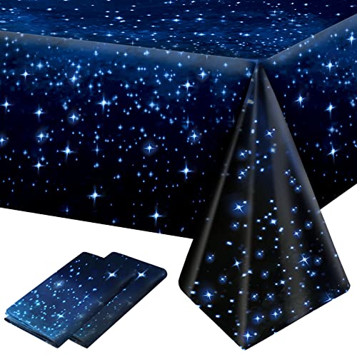 Joyberg 2 Pack Space Tablecloth, Plastic Galaxy Star Party Table Cloth All Printed Starry Sky, Waterproof Oil Proof (54'' x 108'')